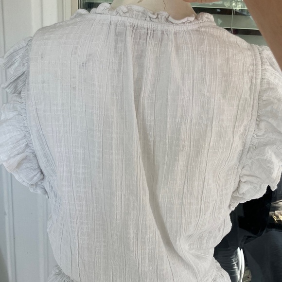 Ramy Brook White Tiered Blouse with Smocking at the waist. - Picture 9 of 10
